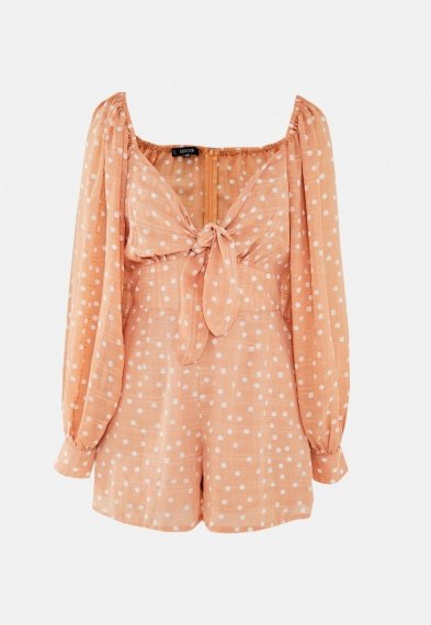 MISSGUIDED tall orange polka dot tie front milkmaid playsuit - flipped