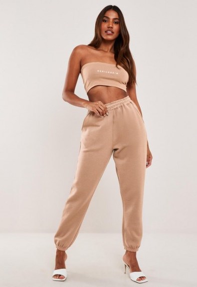 MISSGUIDED tan oversized joggers – cuffed jogging bottoms - flipped