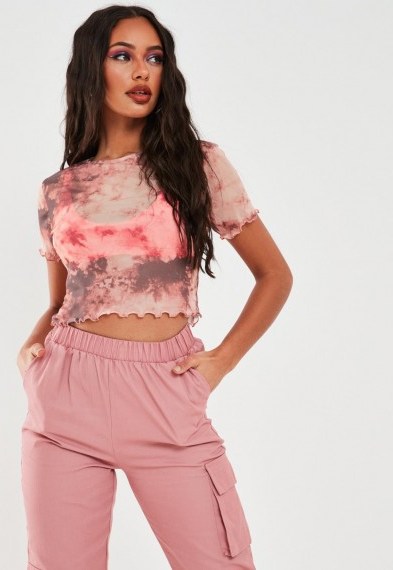 MISSGUIDED taupe tie dye mesh crop top - flipped