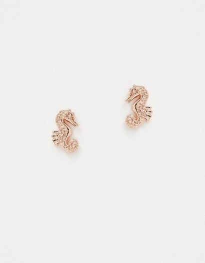 Ted Baker seahorse stud earrings in rose gold / seahorses / sea creature studs - flipped