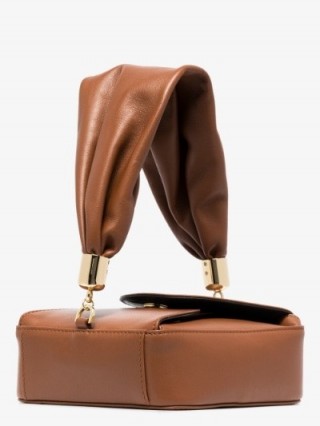 The Sant Brown Mini Kinchaku Leather Box Bag / petite top handle bags