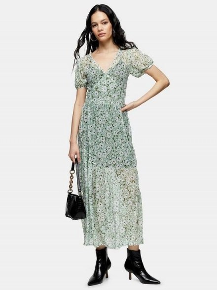 Topshop Daisy Mesh Midi Dress – Green - flipped