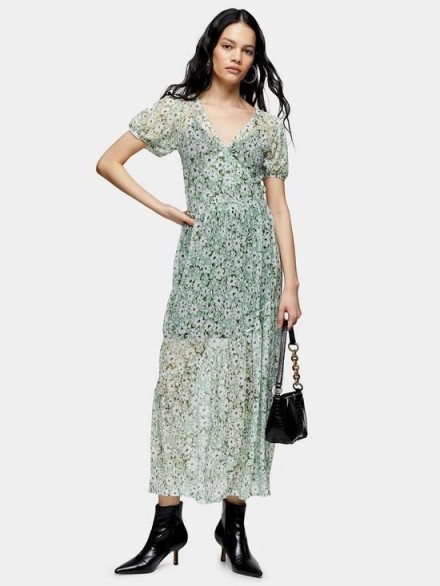 Topshop Daisy Mesh Midi Dress – Green