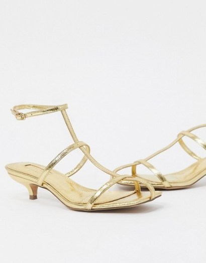 Topshop strappy kitten heels in gold - flipped