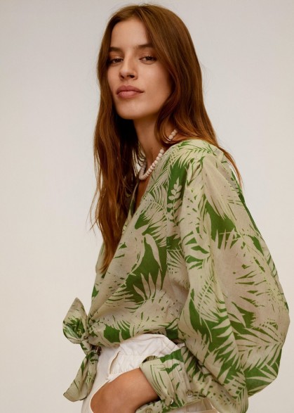 MANGO KAI Tropical print blouse green