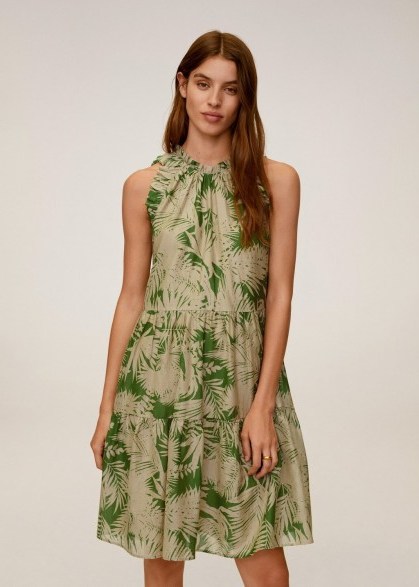 MANGO KAI Tropical print dress | green ruffle trim dresses - flipped