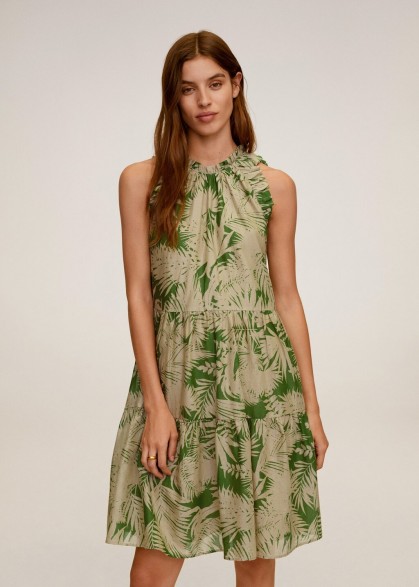 MANGO KAI Tropical print dress | green ruffle trim dresses