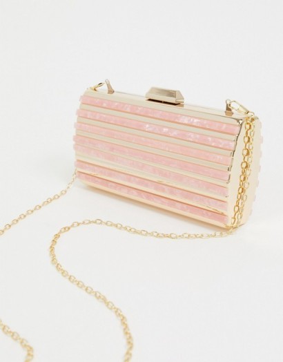 True Decadence gold and resin structured clutch bag with detachable strap | going out chain strap bags