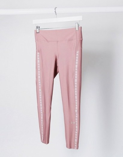 Under Armour ankle crop leggings in pink / logo sports pants - flipped