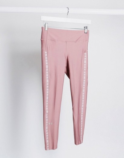 Under Armour ankle crop leggings in pink / logo sports pants