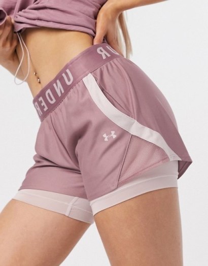 Under Armour Training Play Up 2-in-1 shorts in pink – sportswear - flipped