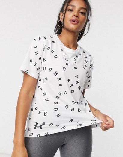 Under Armour Training printed short sleeve tee in white / logo print sports tee - flipped
