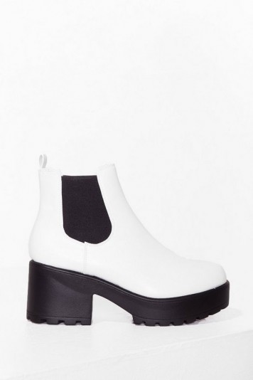 NASTY GAL Up to Trouble Platform Chelsea Boots White / chunky mono boot