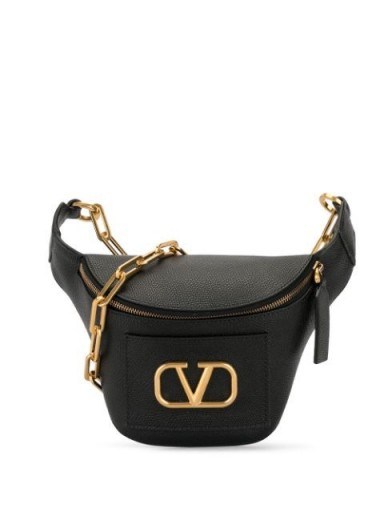 VALENTINO Valentino Garavani VLOGO belt bag | designer black leather bum bags - flipped