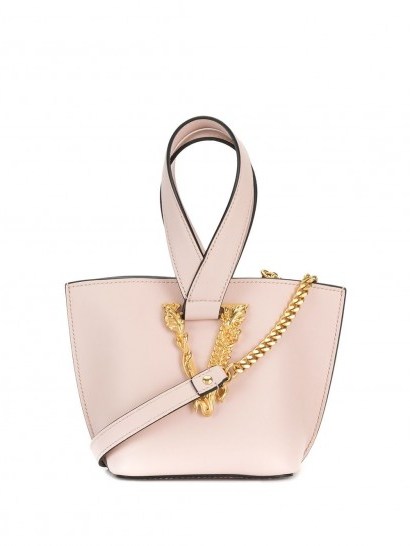 Versace Virtus logo plaque bucket bag in light pink / small luxe handbag - flipped