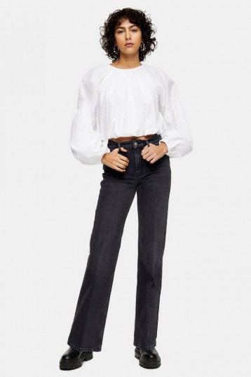 Topshop Washed Black Relaxed Flare Jeans | flares