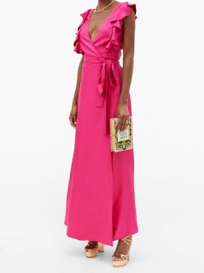 LA DOUBLEJ Wedding Guest ruffled silk-twill dress ~ pink summer event dresses - flipped