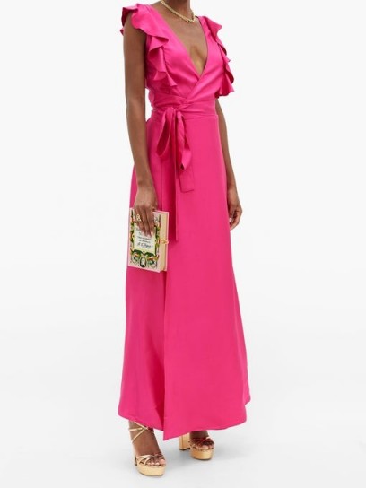 LA DOUBLEJ Wedding Guest ruffled silk-twill dress ~ pink summer event dresses