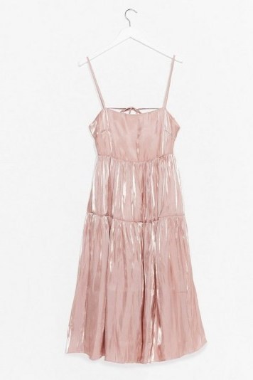 NASTY GAL What Do You Sheen Tiered Midi Dress in Blush - flipped