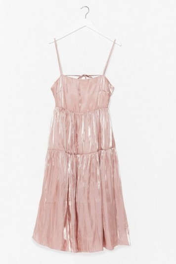 NASTY GAL What Do You Sheen Tiered Midi Dress in Blush