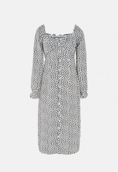 MISSGUIDED white dalmatian print button milkmaid midi dress - flipped