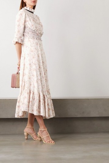 LUG VON SIGA Gabriella ruffled shirred floral-print cupro midi dress | romantic look fashion - flipped