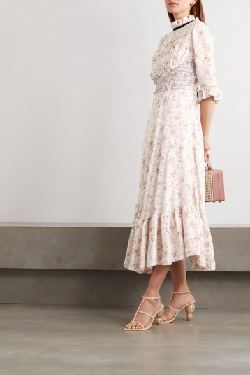 LUG VON SIGA Gabriella ruffled shirred floral-print cupro midi dress | romantic look fashion