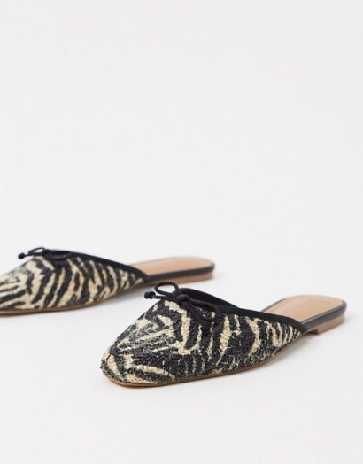 Who What Wear Cara mule ballet flat shoes in zebra leather / raffia mules - flipped