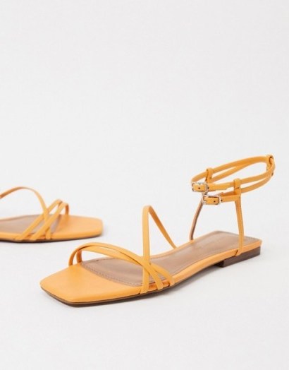 Who What Wear Ivy spaghetti strap flat sandals in yellow leather iceland poppy - flipped