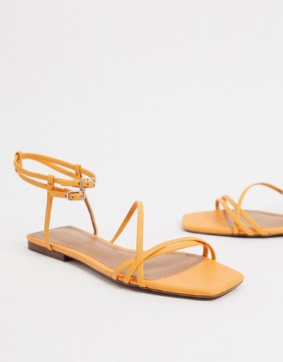 Who What Wear Ivy spaghetti strap flat sandals in yellow leather iceland poppy