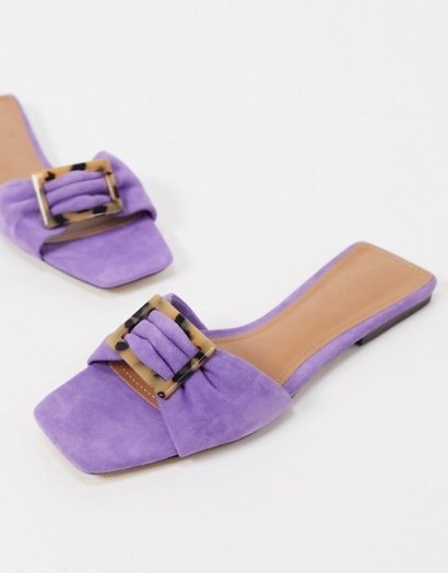 Who What Wear Margaruite buckle flat sandals in purple leather fairy wren - flipped