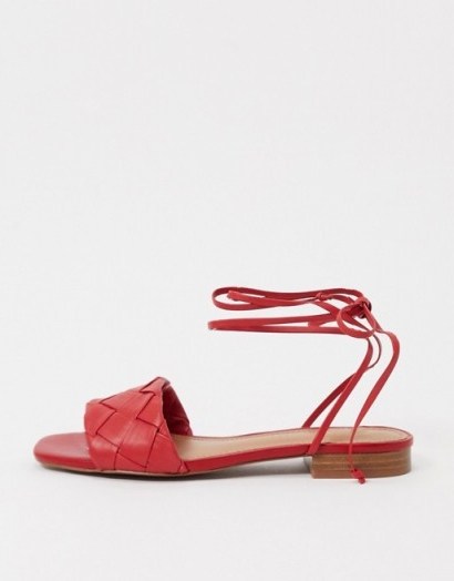 Who What Wear Marlena woven tie up flat sandals in red leather - flipped