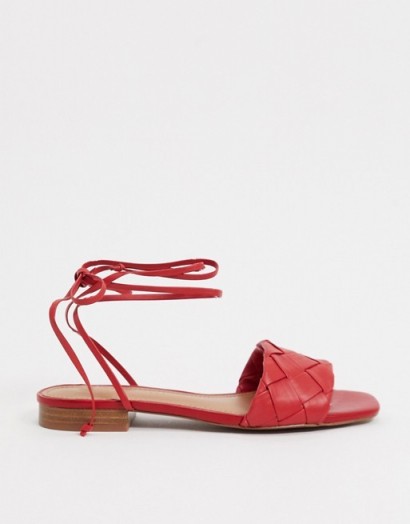 Who What Wear Marlena woven tie up flat sandals in red leather