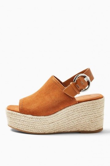 TOPSHOP WILD Rust Leather Wedge Sandals / chunky wedged slingback - flipped