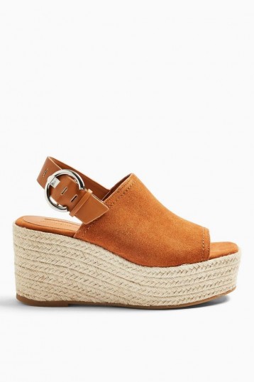 TOPSHOP WILD Rust Leather Wedge Sandals / chunky wedged slingback