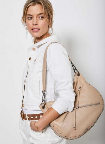 MINT VELVET Winnie Camel Stud Shoulder Bag | luxury look studded handbag