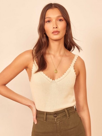 Reformation Wisteria Top Almond | neutral knitted tank tops