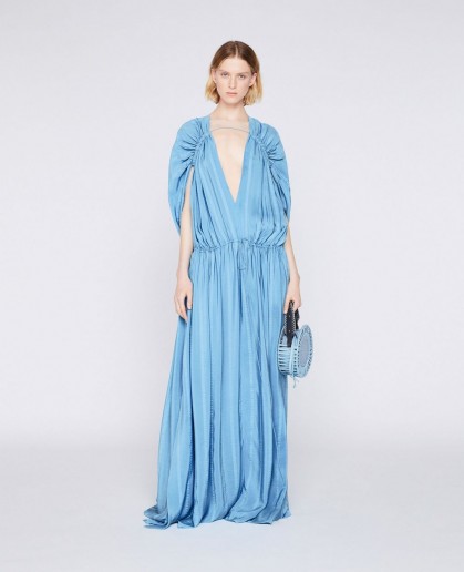 STELLA McCARTNEY Rosa Midi Dress in cameo blue ~ daring plunge neck maxi dresses