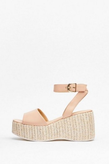 NASTY GAL Woven Right Platform Wedge Sandals – nude wedges - flipped