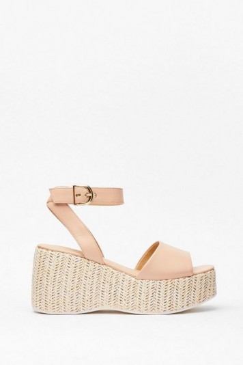 NASTY GAL Woven Right Platform Wedge Sandals – nude wedges