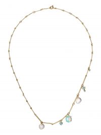 WWAKE 14kt yellow gold bar chain pearl, opal and sapphire necklace / gemstone charm necklaces