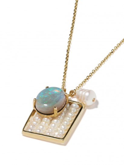 WWAKE 14kt yellow gold pearl and opal charm necklace ~ luxe necklaces ~ pentant charms ~ pearls & opals