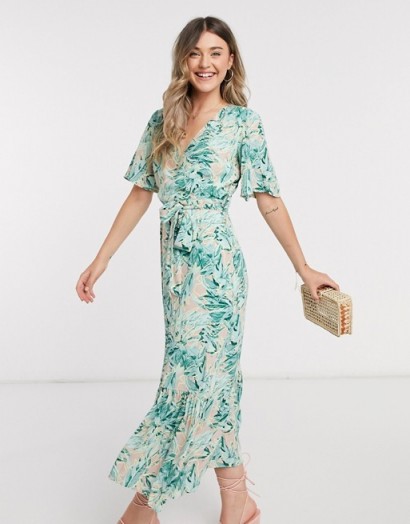 Y.A.S wrap maxi dress with flutter sleeve in mixed floral