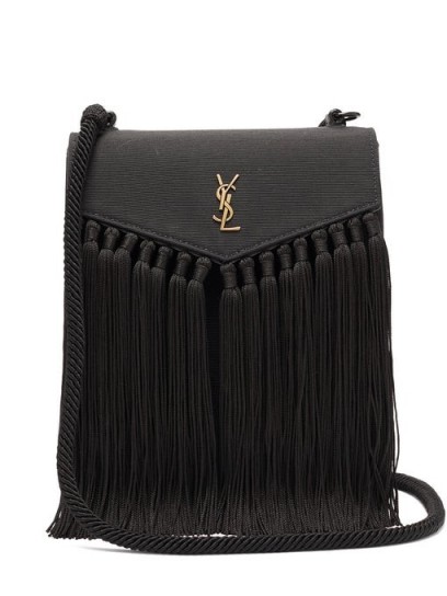 SAINT LAURENT YSL-plaque tasselled leather satchel ~ black fringed handbags