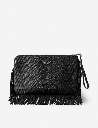 ZADIG&VOLTAIRE Uma snake-print fringed leather clutch ~ boho bags - flipped