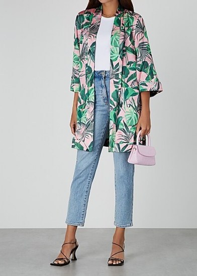 ALICE + OLIVIA Lynn printed reversible satin kimono jacket / tropical prints - flipped