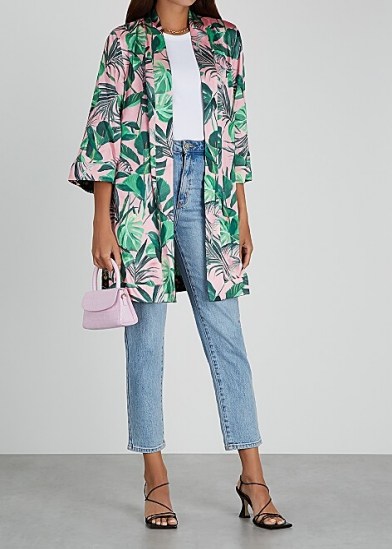 ALICE + OLIVIA Lynn printed reversible satin kimono jacket / tropical prints