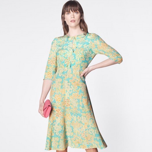 L.K. BENNETT ALICIA IMPRESSIONIST FLORAL PRINT SILK TEA DRESS / bow detail dresses - flipped