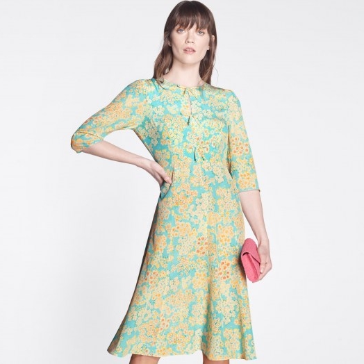 L.K. BENNETT ALICIA IMPRESSIONIST FLORAL PRINT SILK TEA DRESS / bow detail dresses