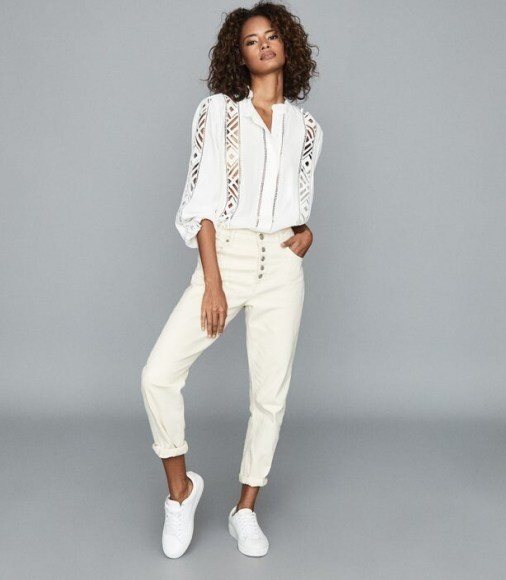 REISS ALIYAH LACE DETAIL BLOUSE IVORY ~ cut out blouses - flipped